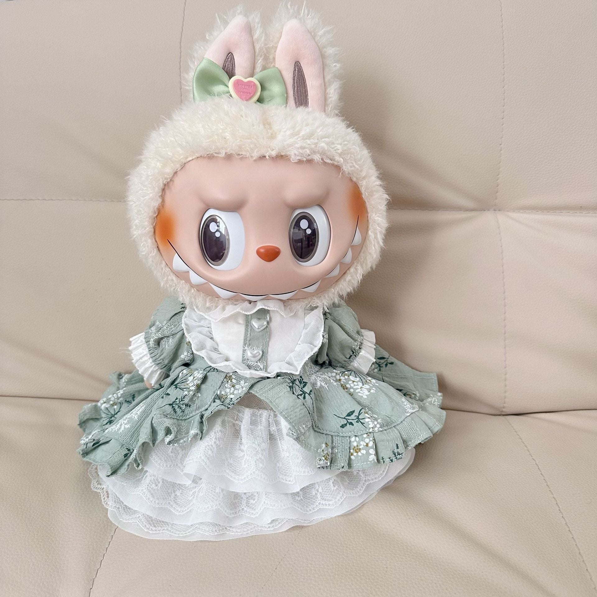 Clothes Only] 38CM Vinyl Macaron Labub Doll Clothes LABUBU Doll Dress for Green Princess