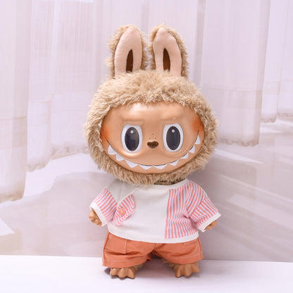 Labubu 38cm Doll Outfit - Striped T-Shirt & Overalls/Shorts Suit