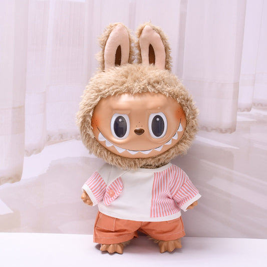 Labubu 38cm Doll Outfit - Striped T-Shirt & Overalls/Shorts Suit