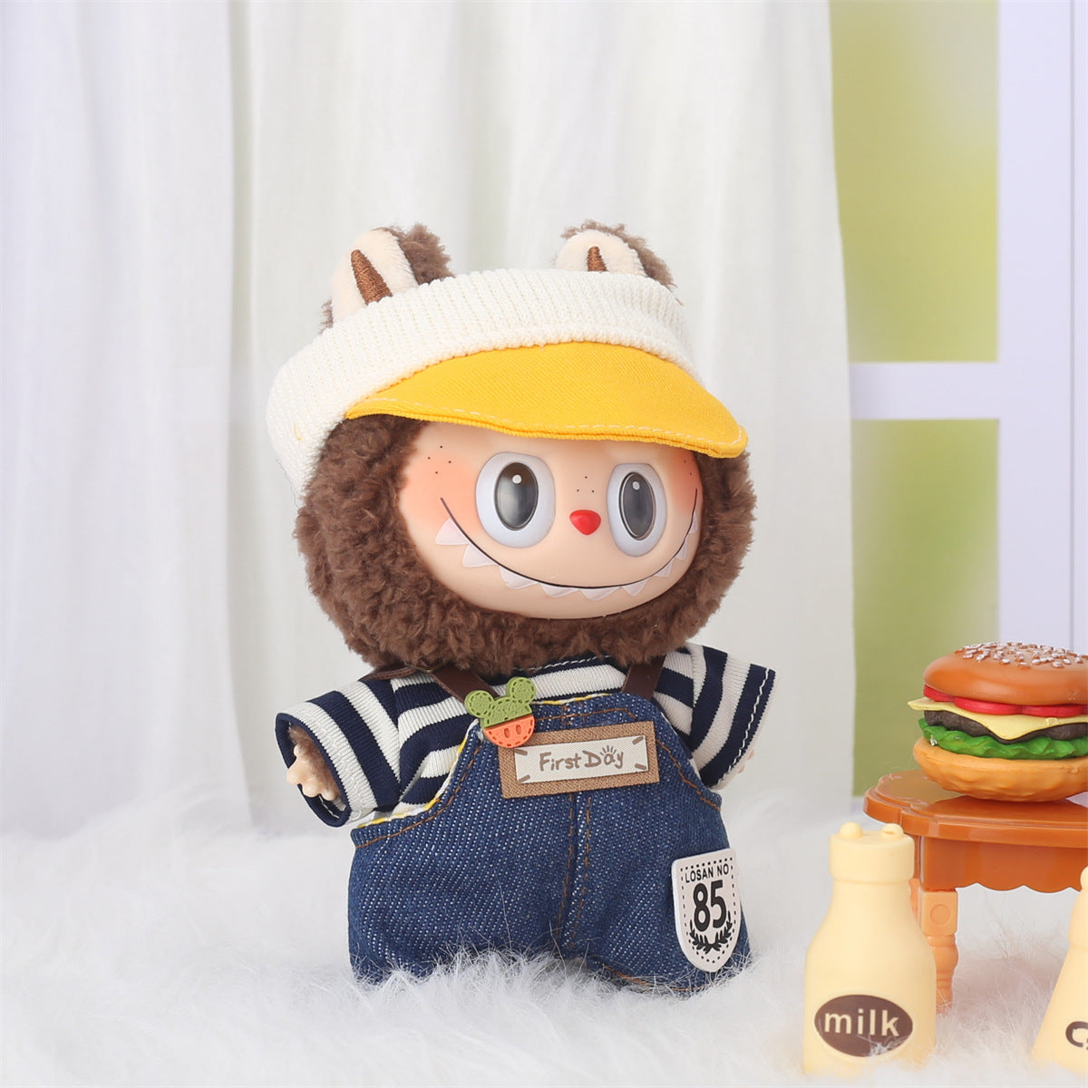Labubu Clothes Pendant for First and Second Generation Baby Clothes, Labubu Sitting Baby Clothes, Heart Sweater, Bear Ear Hat Set