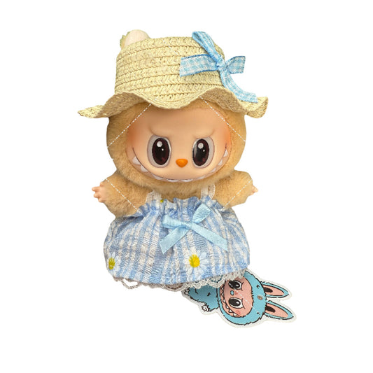 Labubu Doll Outfit - 17cm Baby Clothes with Straw Hat & Sling Dress