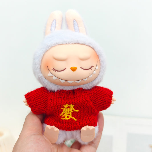 Labubu Doll New Year Red Sweater & Lucky Hat Outfit for 15-17cm Pendant Doll