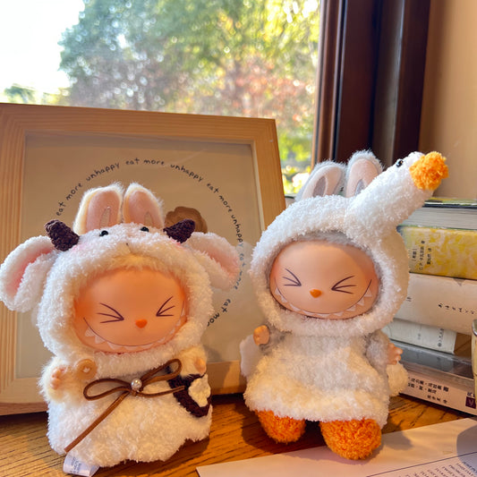 17cm Labubu Blind Box Doll Second Generation Sitting Party Cute Cartoon Plush Jumpsuit