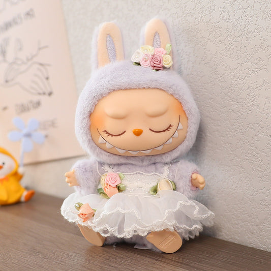 The first and second generation labubu labubu sit party vinyl doll blind box pendant doll clothes for wedding dress skirt