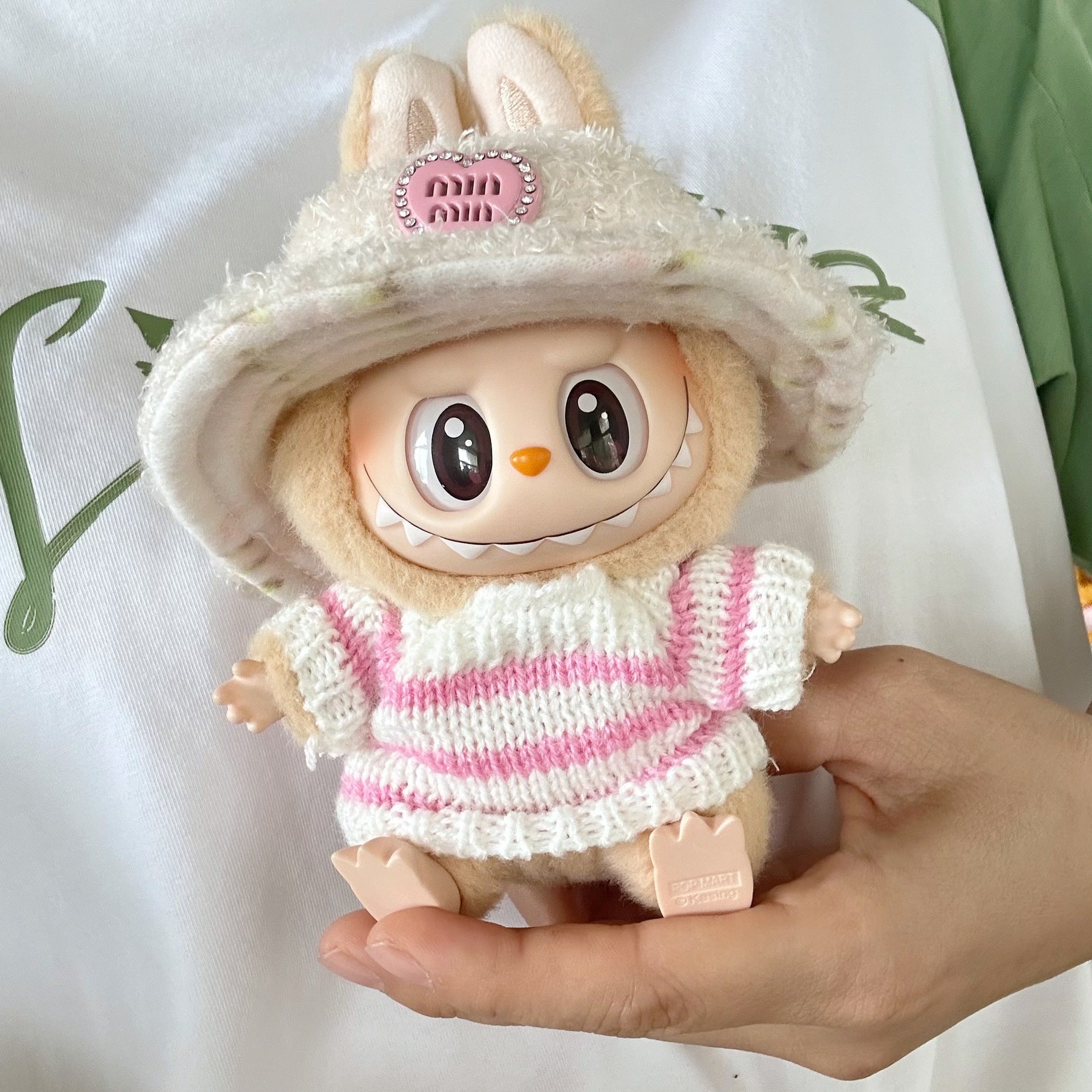Only clothes] second generation labubu doll clothes Labubu sit party doll clothes brushed hat striped sweater