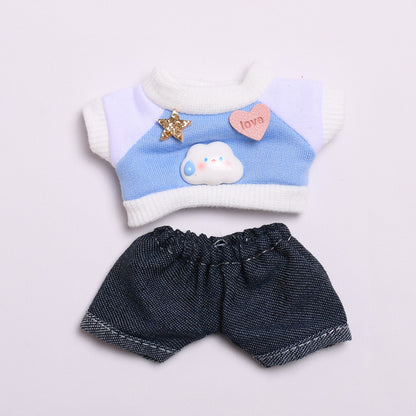 Labubu Doll Outfit - 17cm Vinyl Doll Clothes Set (T-Shirt & Denim Shorts)