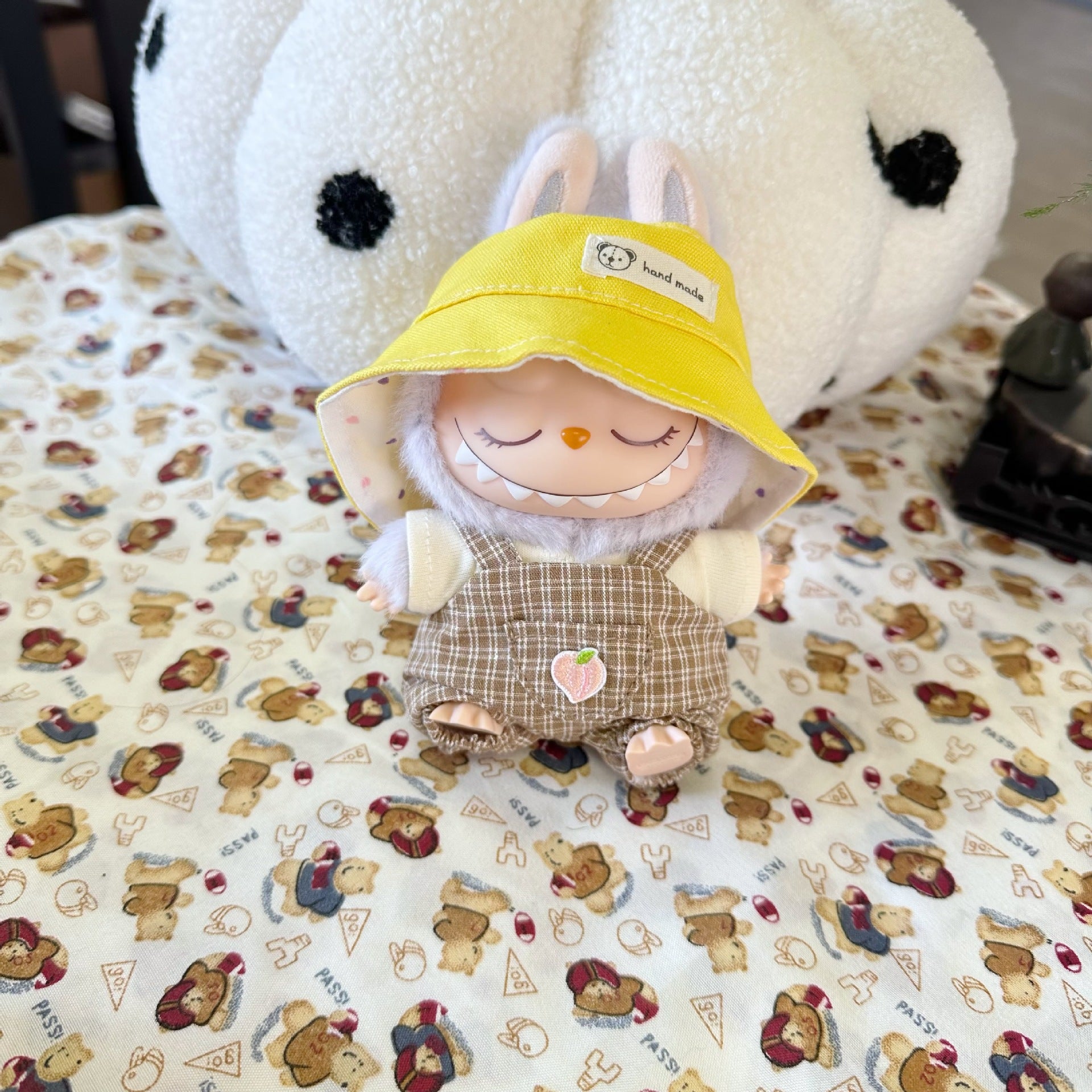 Vinyl Macaron Labu Cloth Clothes Two-generation LABUBU for Casual Plaid Two-piece Spring New Cute