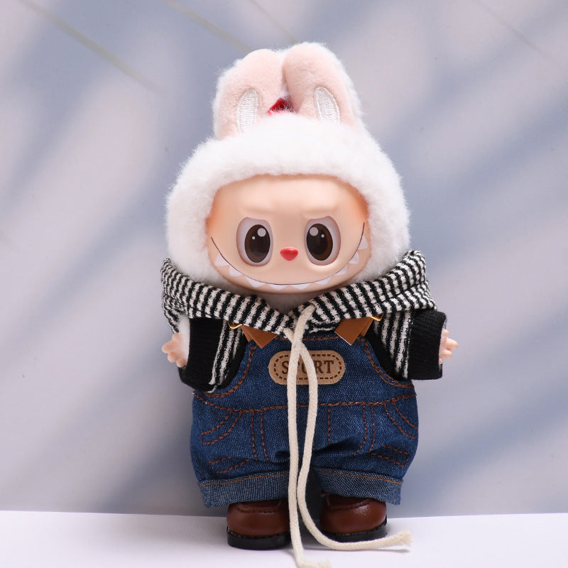Only baby clothes] one or two generation pendant labubu clothes Denim suspenders hooded suit cloth baby clothes