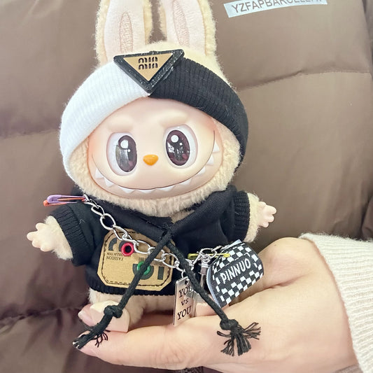 Clothes Only] LABUBU Doll Wearing Red and White LOVE Hair Strap for the First and Second Generation Blind Box