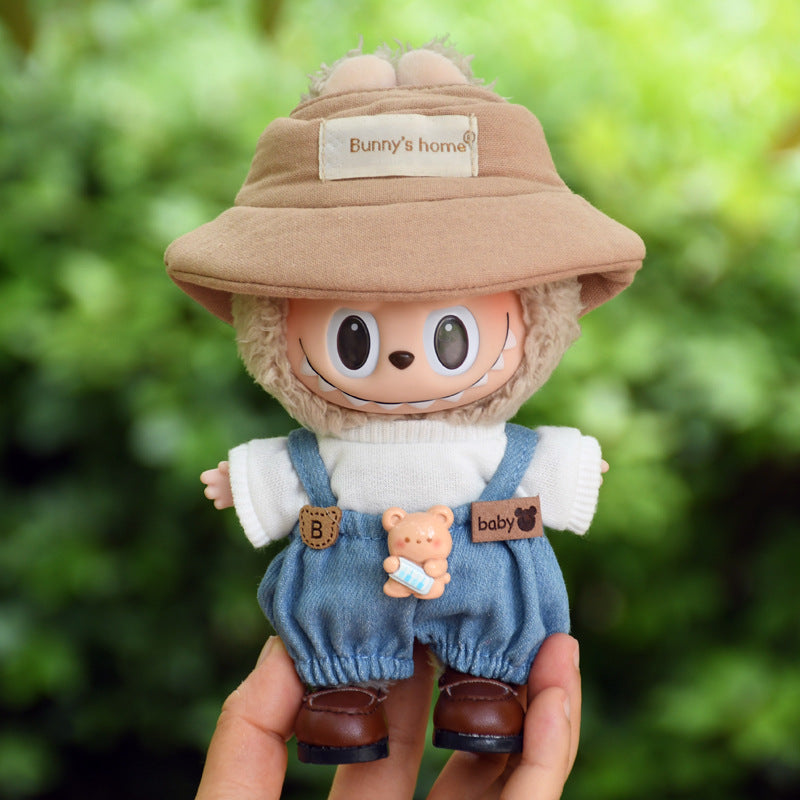 Pants Only] Macaron labubu Pendant Clothes Bear Brown Suspenders 17cm Labu Lovely Pants