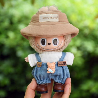 Pants Only] Macaron labubu Pendant Clothes Bear Brown Suspenders 17cm Labu Lovely Pants