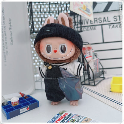 Labubu Doll Outfit - One Shoulder Cool Overalls & T-Shirt Set