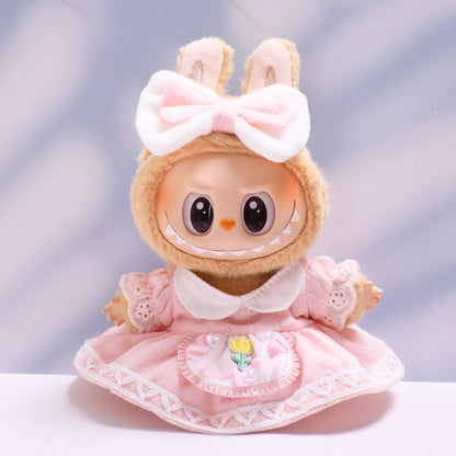 Labubu Doll Baby Clothes - Pink Tulip Two-Piece Set & Princess Shoes