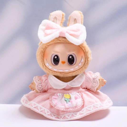 Labubu Doll Baby Clothes - Pink Tulip Two-Piece Set & Princess Shoes