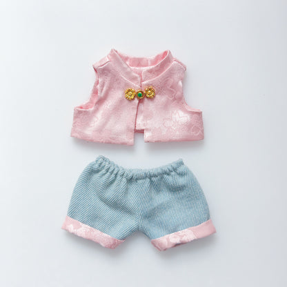 Labubu Doll Ancient Pink Tang Suit Outfit with Hat & Accessories