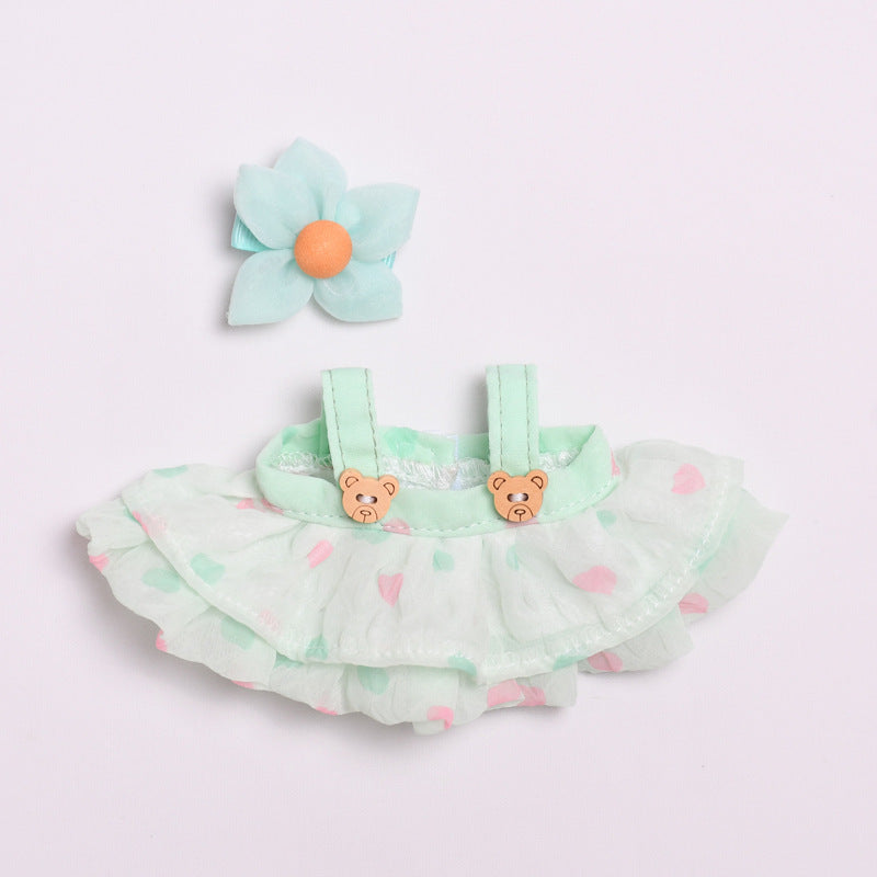 Only clothes] 17cm cloth pendant clothes bear wooden buckle gauze skirt labubu for cute baby dress skirt