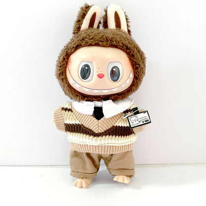 17cm Plush Doll Pendant 10cm Cotton Doll Knitted Vest College Style Office Suit Workwear Doll Clothes