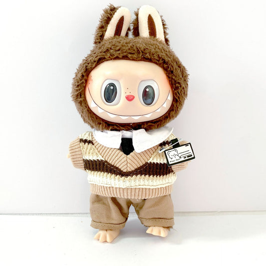 17cm Plush Doll Pendant 10cm Cotton Doll Knitted Vest College Style Office Suit Workwear Doll Clothes