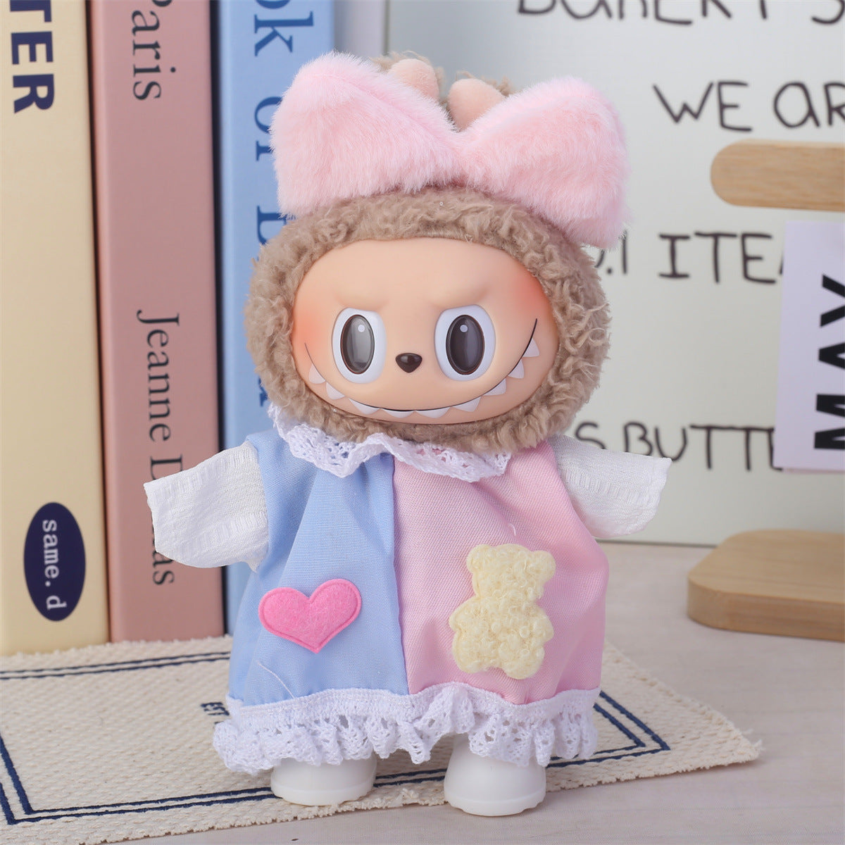 17cm Labubu Second Generation Clothes Labubu Plush Doll Toy Dress Denim suit Skirt Doll Clothes
