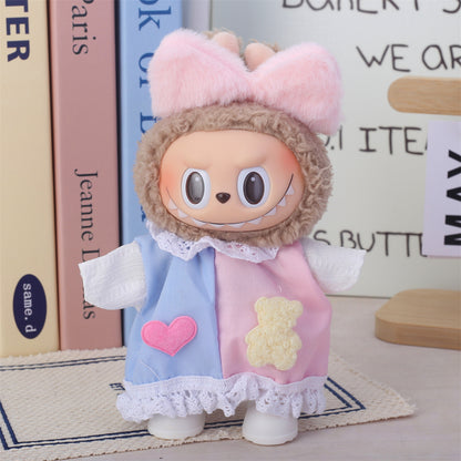 17cm Labubu Second Generation Clothes Labubu Plush Doll Toy Dress Denim suit Skirt Doll Clothes