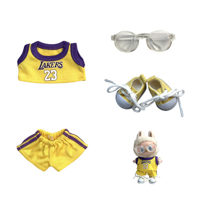 Labubu 17cm Basketball Jersey Outfit for Vinyl Doll - Red, Yellow, Purple