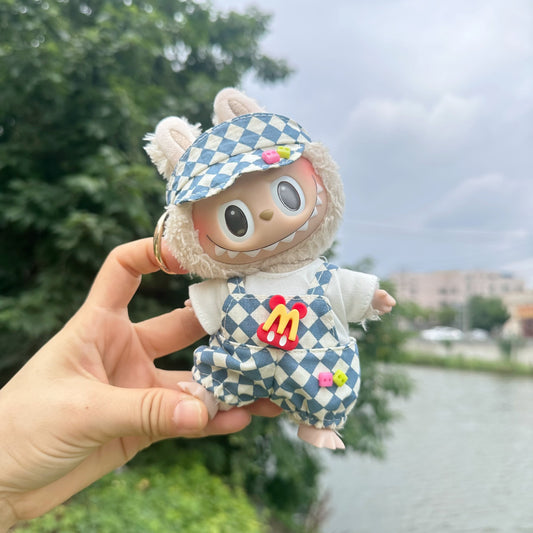 Only clothes] 17CM pendant cloth cloth clothes blind box LABUBU doll diamond lattice suspenders suit new product