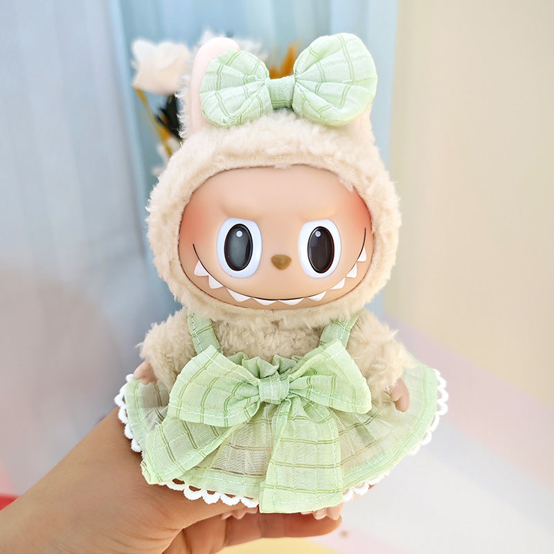 Suspender pants suit suitable for cloth cloth clothes to replace 15cm blind box series labubu vinyl baby clothes.