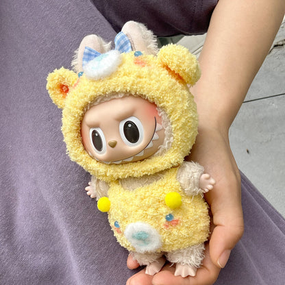 Only clothes] 17CM blind box cloth cloth handmade clothes yellow bow bear suit LABUBU