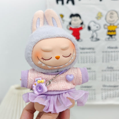 Labubu Doll Spring Outfit Set with Straw Hat & Accessories for 17cm Vinyl Doll