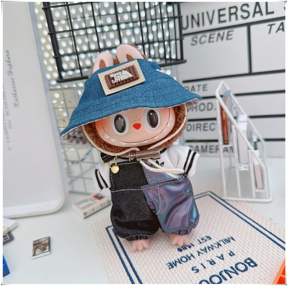 Labubu Doll Outfit - One Shoulder Cool Overalls & T-Shirt Set