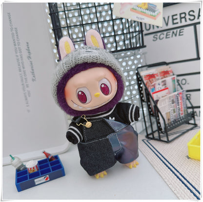 Labubu Doll Outfit - One Shoulder Cool Overalls & T-Shirt Set