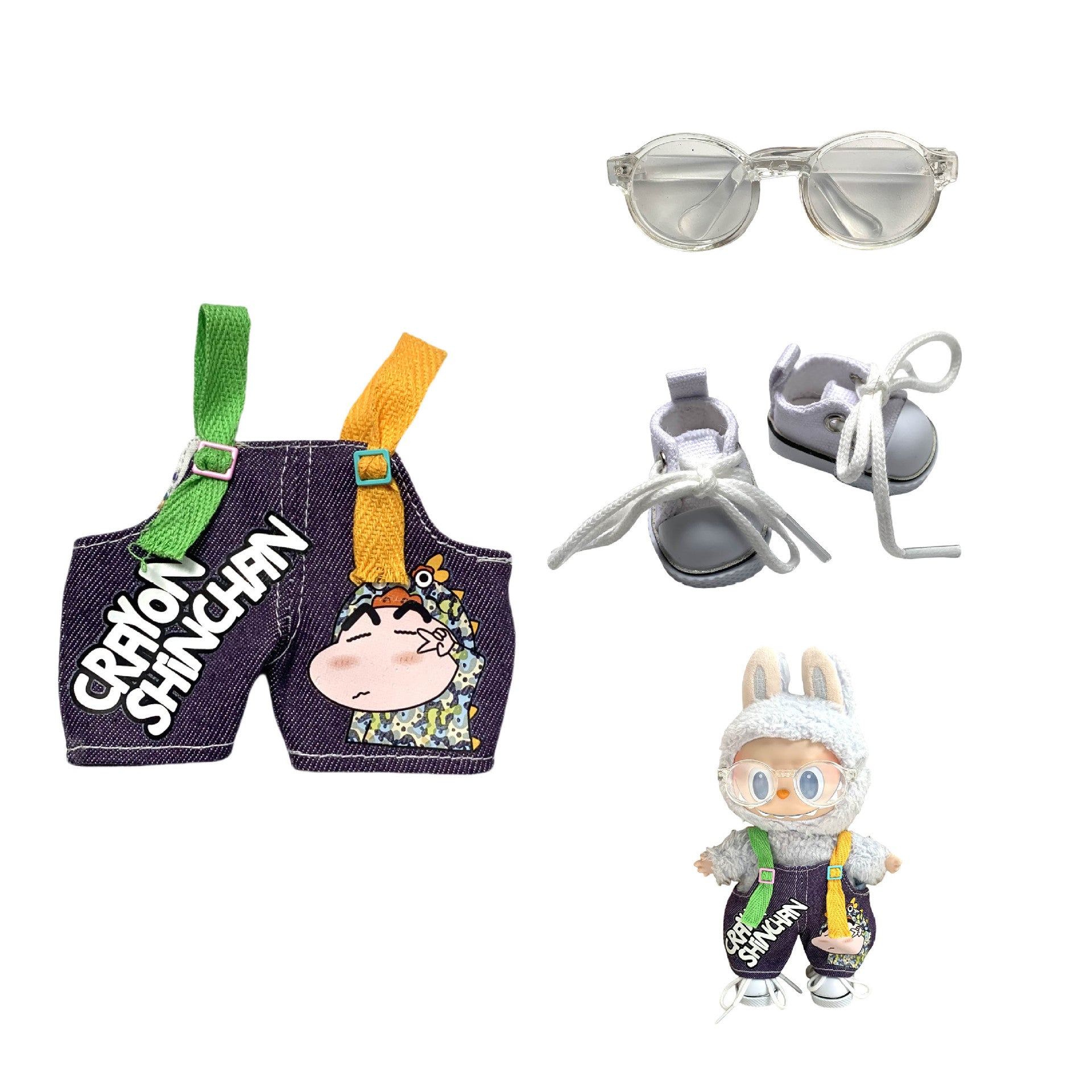 Labubu Doll Crayon Shin-chan Overalls Outfit with Accessories for 17cm Doll