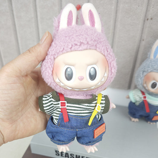 Labubu Doll Striped T-Shirt Overalls for 17cm Vinyl Doll