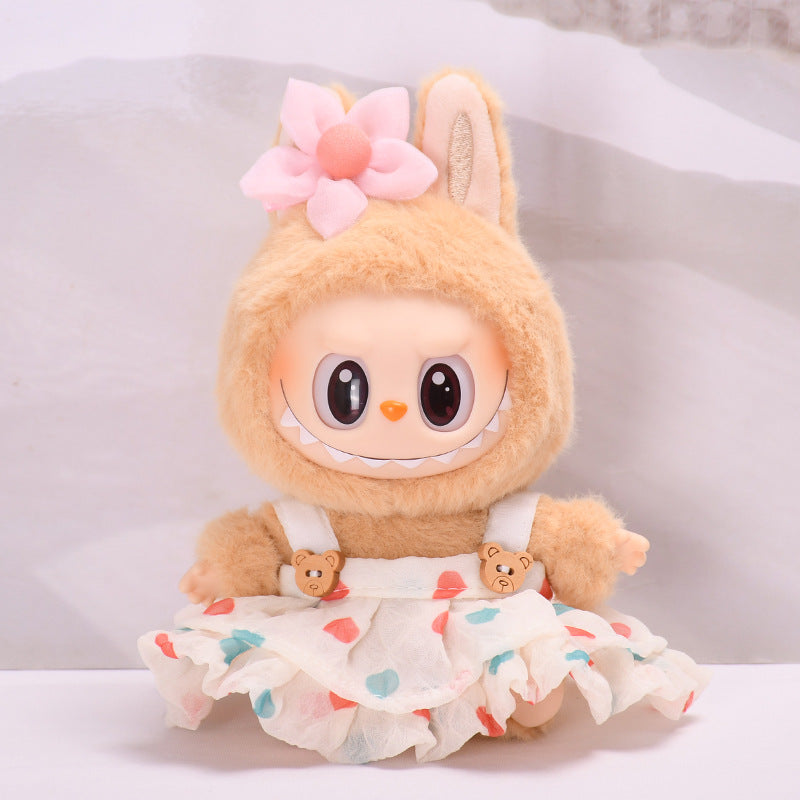 Clothing Only] Second-Generation Vinyl Sitting Party Labubu Pendant Clothing Cool Suspender Skirt Labubu Baby Clothes