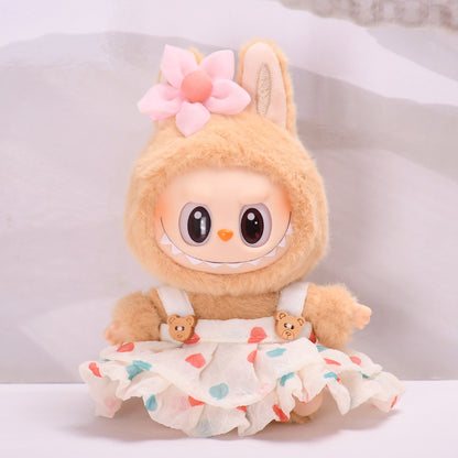 Clothing Only] Second-Generation Vinyl Sitting Party Labubu Pendant Clothing Cool Suspender Skirt Labubu Baby Clothes