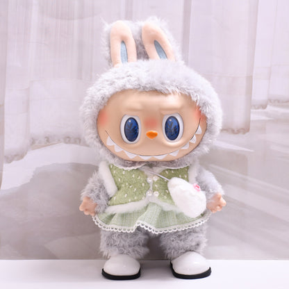 Labubu Doll Outfit - Pink & Green Vest Love Bag Skirt Set for 38cm Labubu
