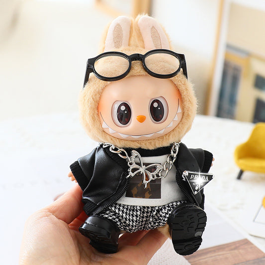 17cm labubu doll coat generation 2 labubu sitting party for leather jacket coat skirt hat shoes