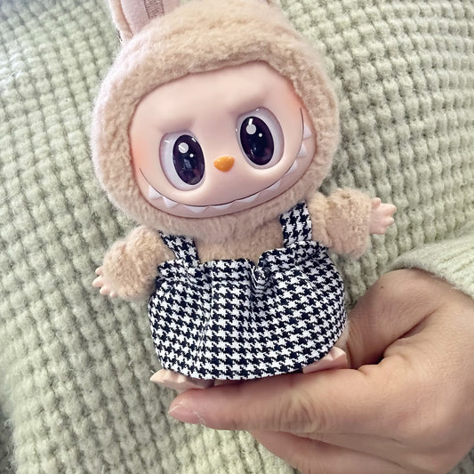 Clothes Only] LABUBU Sit Party Series Doll Doll Coat First and Second Generation Rab Cloth Houndstooth Dress