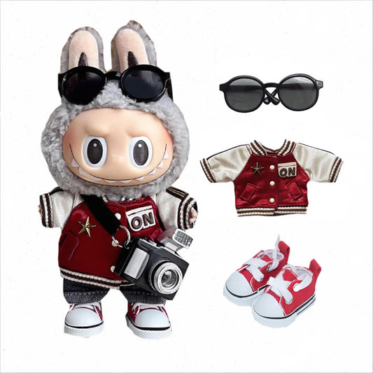 Labubu Red Baseball Suit Outfit for 17cm Vinyl Doll