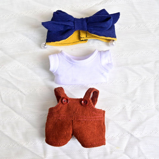 Labubu Doll 17cm Denim Overalls Set - Pastel Outfit