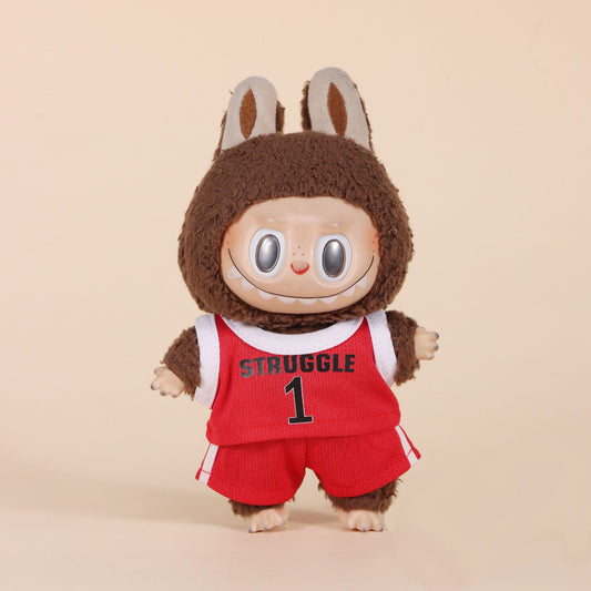Only jersey Labubu doll 17cm labubu clothes heart macaron vinyl face doll doll can be replaced