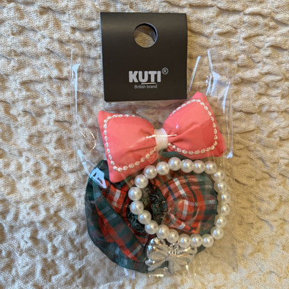 Labubu Doll Pearl Necklace Plaid Skirt with Bow - Cute Outfit