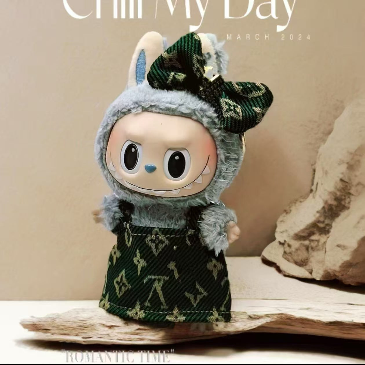 Labubu Doll Outfit - Pink, Black, Brown, Green V Skirt with Bow & Hat