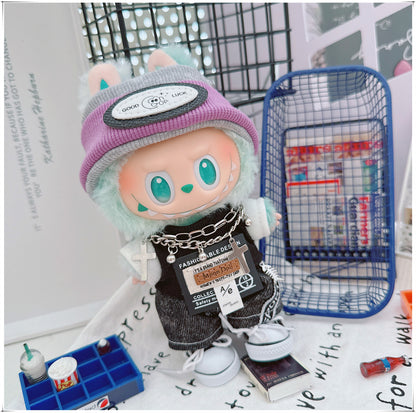 Labubu 17cm Doll Trendy Smoke Purple T-Shirt & Shorts Outfit