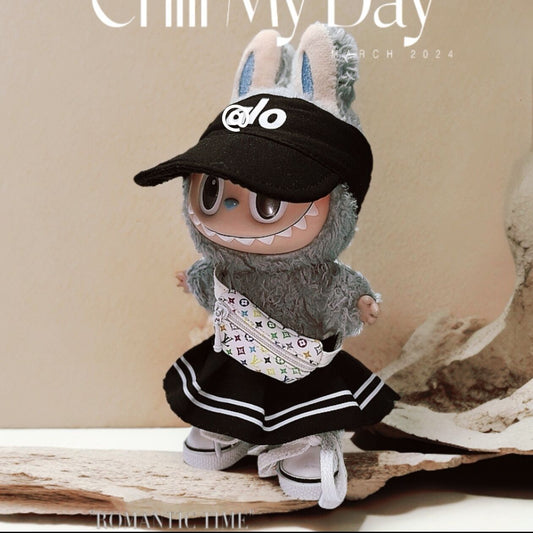Labubu Doll Outfit Set for 17cm Vinyl Doll - Hat, Sweatshirt, Shorts & Shoes