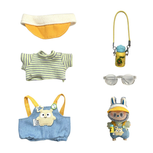 17cm Labubu Doll Yellow Gardener Outfit with Accessories
