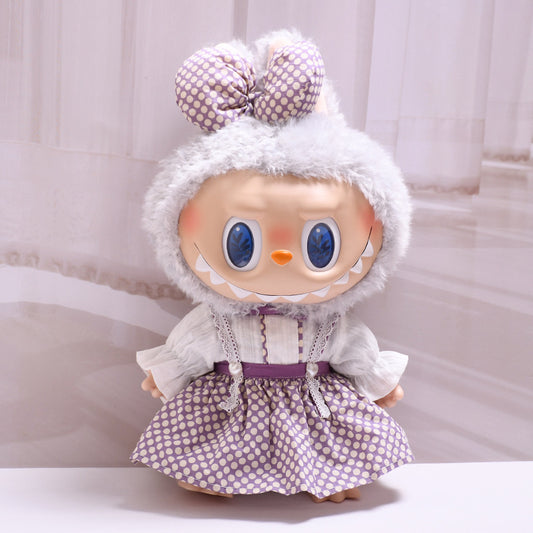 Labubu 38cm Doll Outfit - Purple & Green Polka Dot Shirt Skirt Set