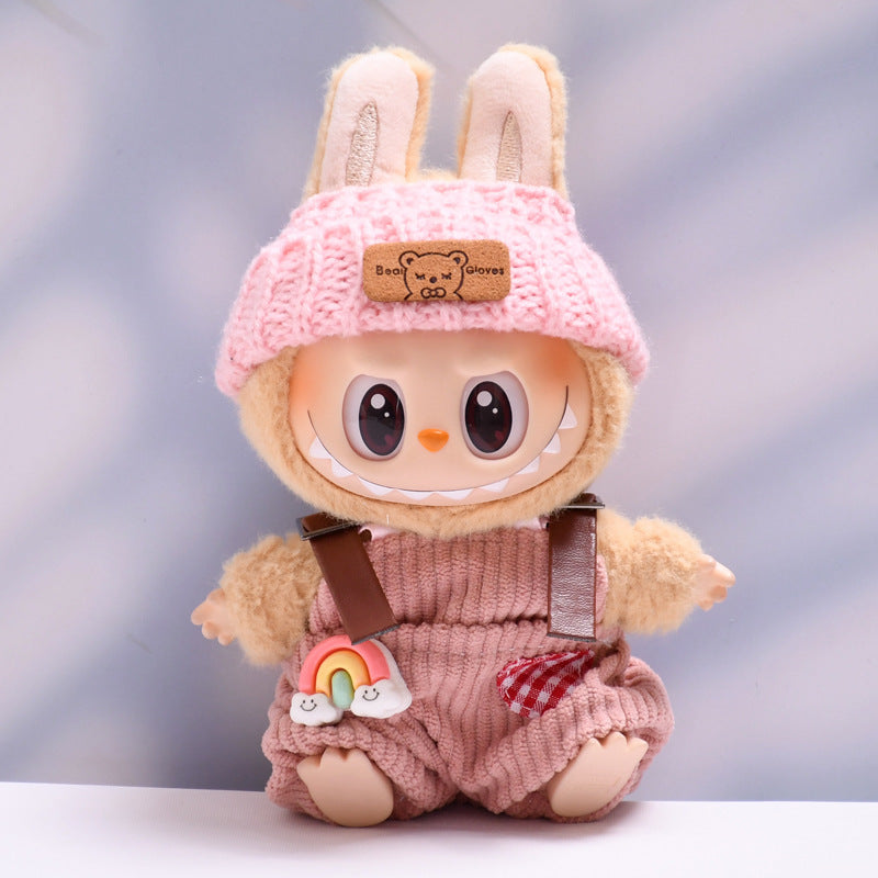 Clothes Only] First and Second Generation Pendants, Labubu Clothes, Rainbow Overalls Suit, Woolen Hat, Labubu Baby Clothes