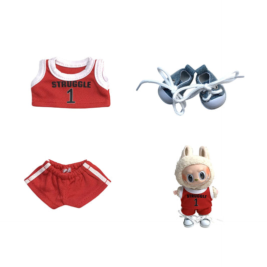 Labubu 17cm Basketball Jersey Outfit for Vinyl Doll - Red, Yellow, Purple