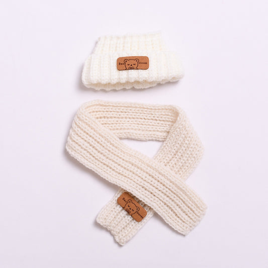 Labubu Doll Wool Hat & Scarf Set for 2nd Gen Pendant - White & Black